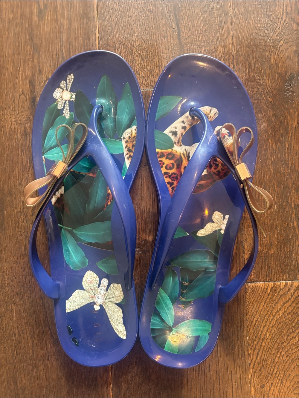 Ted Baker Royal Blue Floral Jelly Sandals with Gold Bow